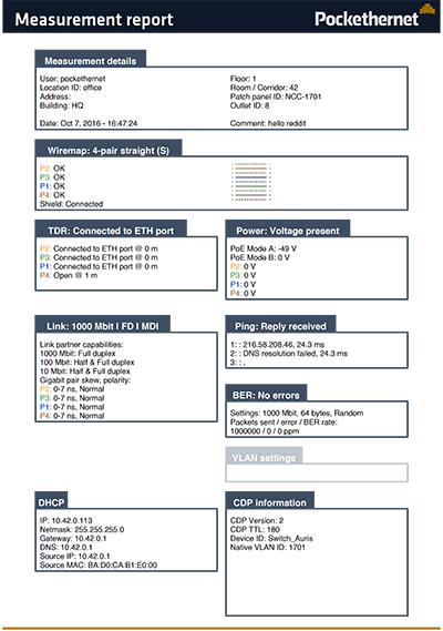 report test Pockethernet