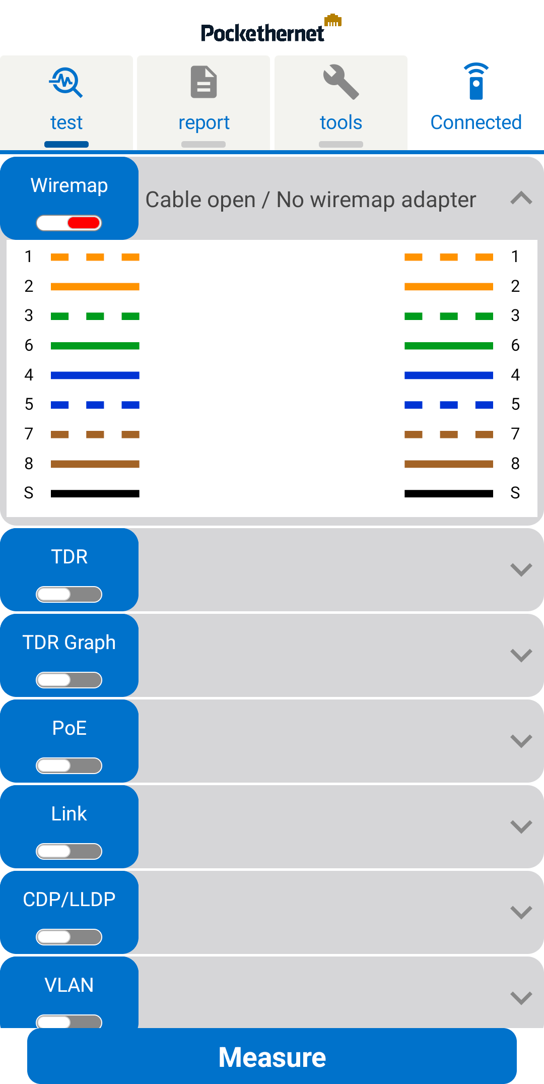 Pockethernet app wiremap open