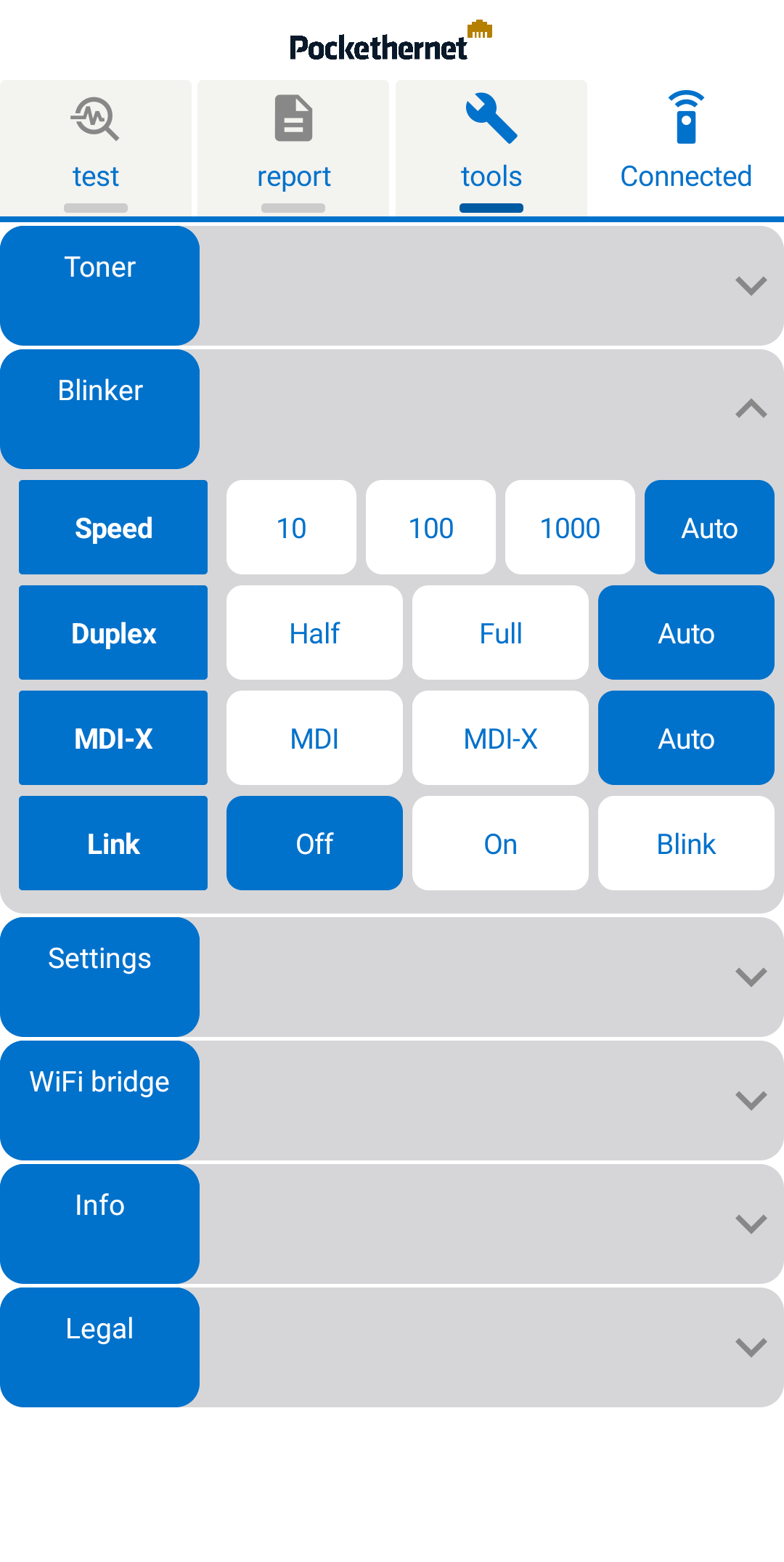 Pockethernet app blinker screen