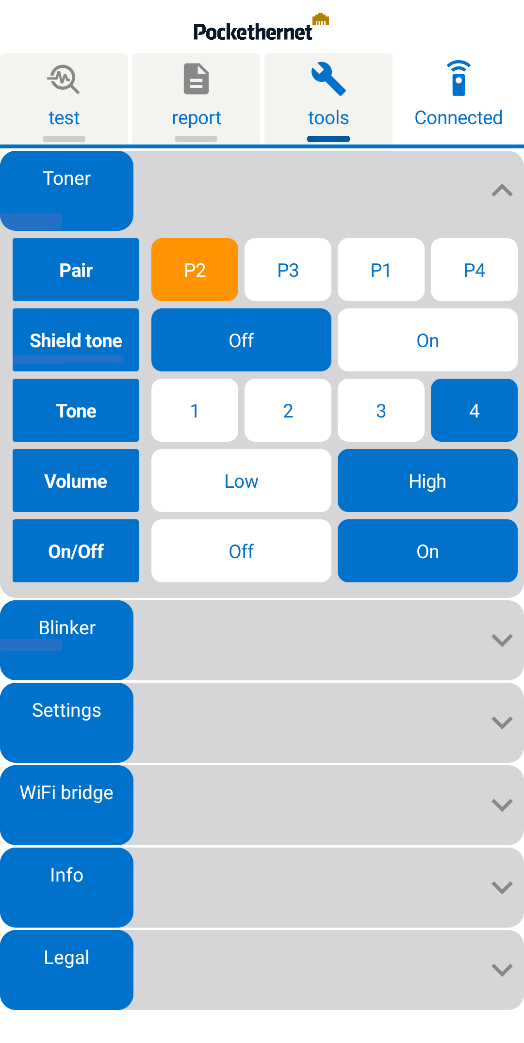 Pockethernet app toner screen